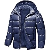 Uikue Men's Winter Puffer Jacket - Waterproof Shiny Quilted Coat Warm Thicken Ski Parka Insulated Outerwear with Hood