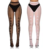 APLZGMG 2 Pairs Bow Fishnets Stockings for Women, Sexy Lace Fishnets Stockings with Bow, Cute Y2K Thigh High Waist Stocking for Dressing Halloween Party Accessories(Black & White)