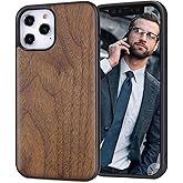Amnirk Wood case for iPhone 12 and 12 Pro - Real Natural Rosewood,- Slim Shockproof Hybrid Wooden Cover for iPhone 12/12 Pro(Walnut)