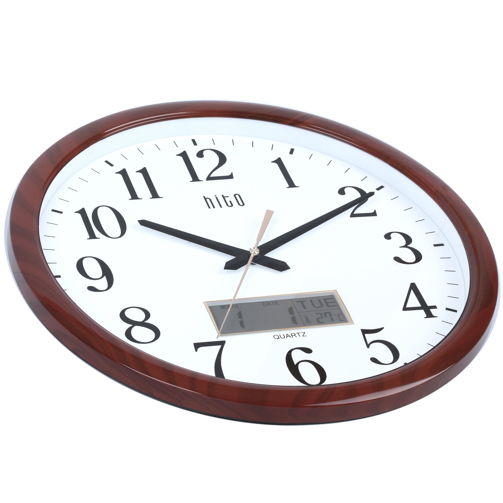 hito Silent Wall Clock Non ticking 15 inch Date Day Indoor Temp