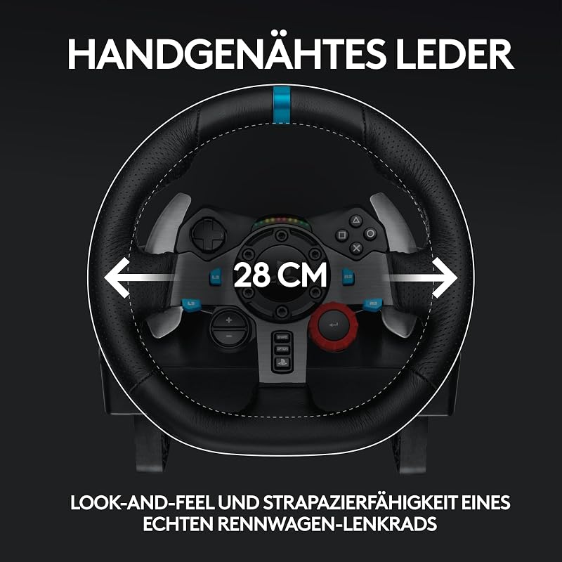 29 Driving Force Gaming Rennlenkrad, Zweimotoriges Force Feedback, 900° Lenkbereich, Racing Leder-Lenkrad, Verstellbare Edelstahl Bodenpedale, für PS5, PS4, PC, Mac - Schwarz