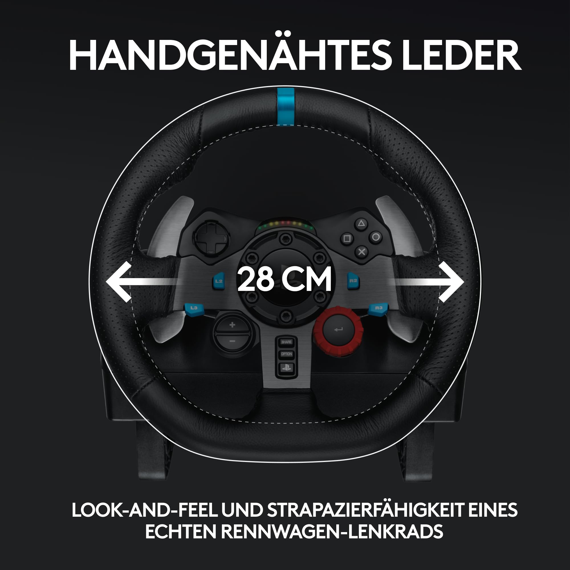 Logitech G29 Driving Force Gaming Rennlenkrad, Zweimotorig Force Feedback, 900° Lenkbereich, Leder-Lenkrad, Verstellbare Edelstahl Bodenpedale - Konsole für PS4/PS3/PC/Mac - Schwarz