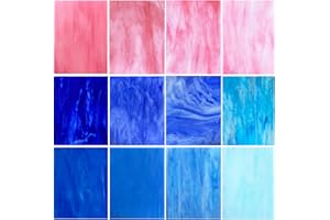 ILLUCKAI 12 Sheets Stained Glass Sheets Pink and Blue Collection, 6 x 4 inch Stained Glass Supplies Mosaic Tiles for Stained Glass Artwork Mosaic Crafts