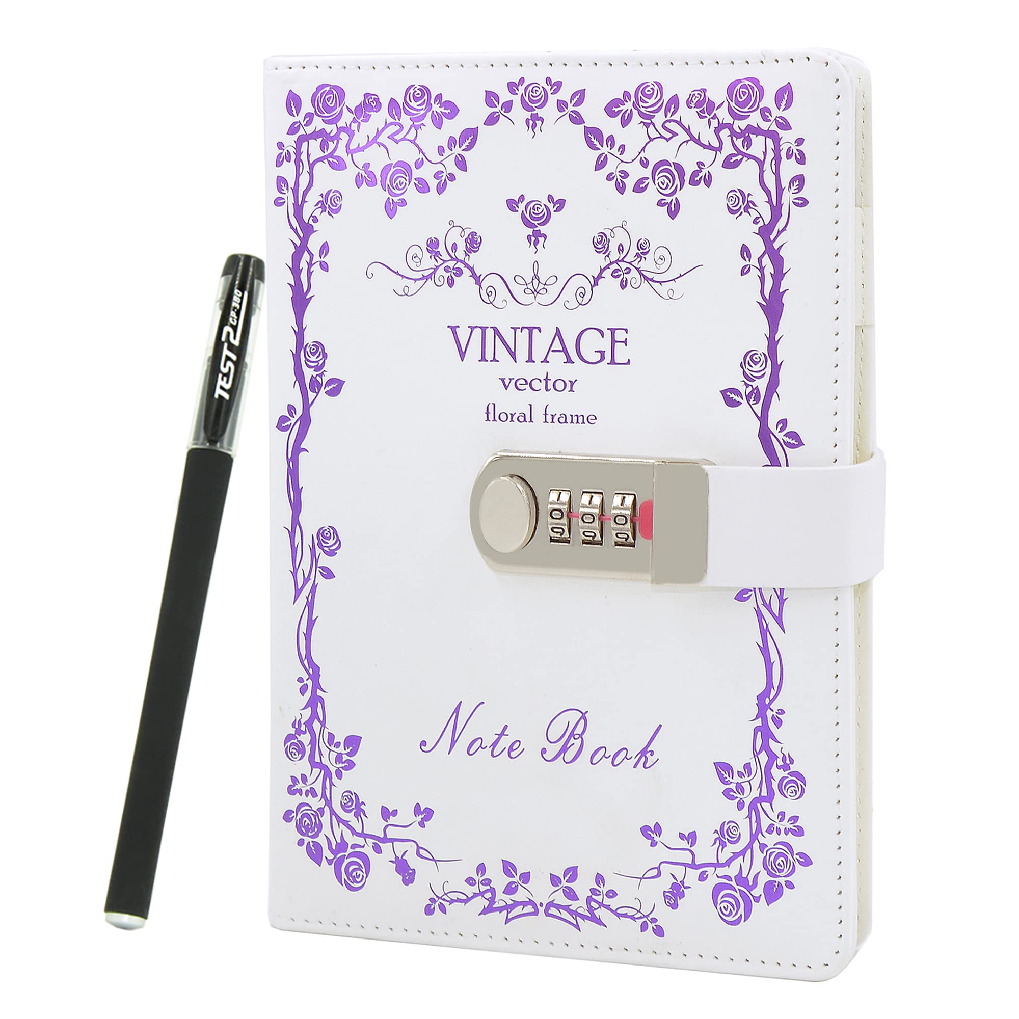 NectaRoy Vintage Retro PU Leather Cover Notebook Planner, Travel Journal with Lock, Lockable Diary Lock Journal, Password Writing Notepad with Pen, 5.9" x 8.4"