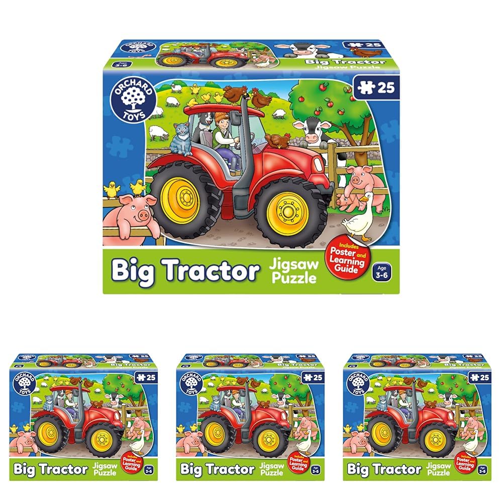 Orchard Toys Big Tractor Jigsaw Puzzle, 25-Piece Farm Themed Shaped Puzzle For Ages 3-6, Includes Poster, Perfect Party Gift (Pack of 4) — image 1