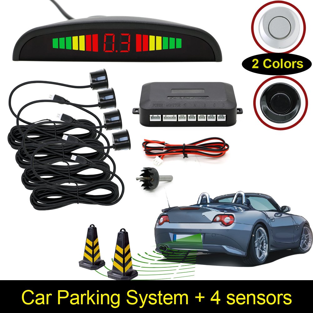 1Set Car LED Parking Kit Display 4 Sensors for all cars Reverse Assistance Backup Monitor Radar System 22mm Auto Reverse 12v Color Black