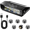 RV Tire Pressure Monitoring System TPMS with 6 Sensors & 6 Alarm Modes 0-9.9BAR/144PSI Range,Solar & USB Type-C, Color LCD Di