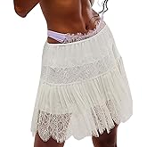 ICNGLKSND Women’s Flirty Lace Slip Skirt A-Line Pleated Ruffled Hem Mesh Mini Skirt Flowy Y2K Solid Lingerie Underskirt