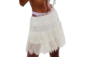 Michellecmm Women Tiered Lace Mini Skirt Summer Casual Elastic Pleated Lace Trim Short Skirts Underskirt Y2k Ruffle Skirt