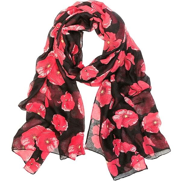 Hat To Socks Poppy Print Floral Chiffon Satin Scarf Ideal for
