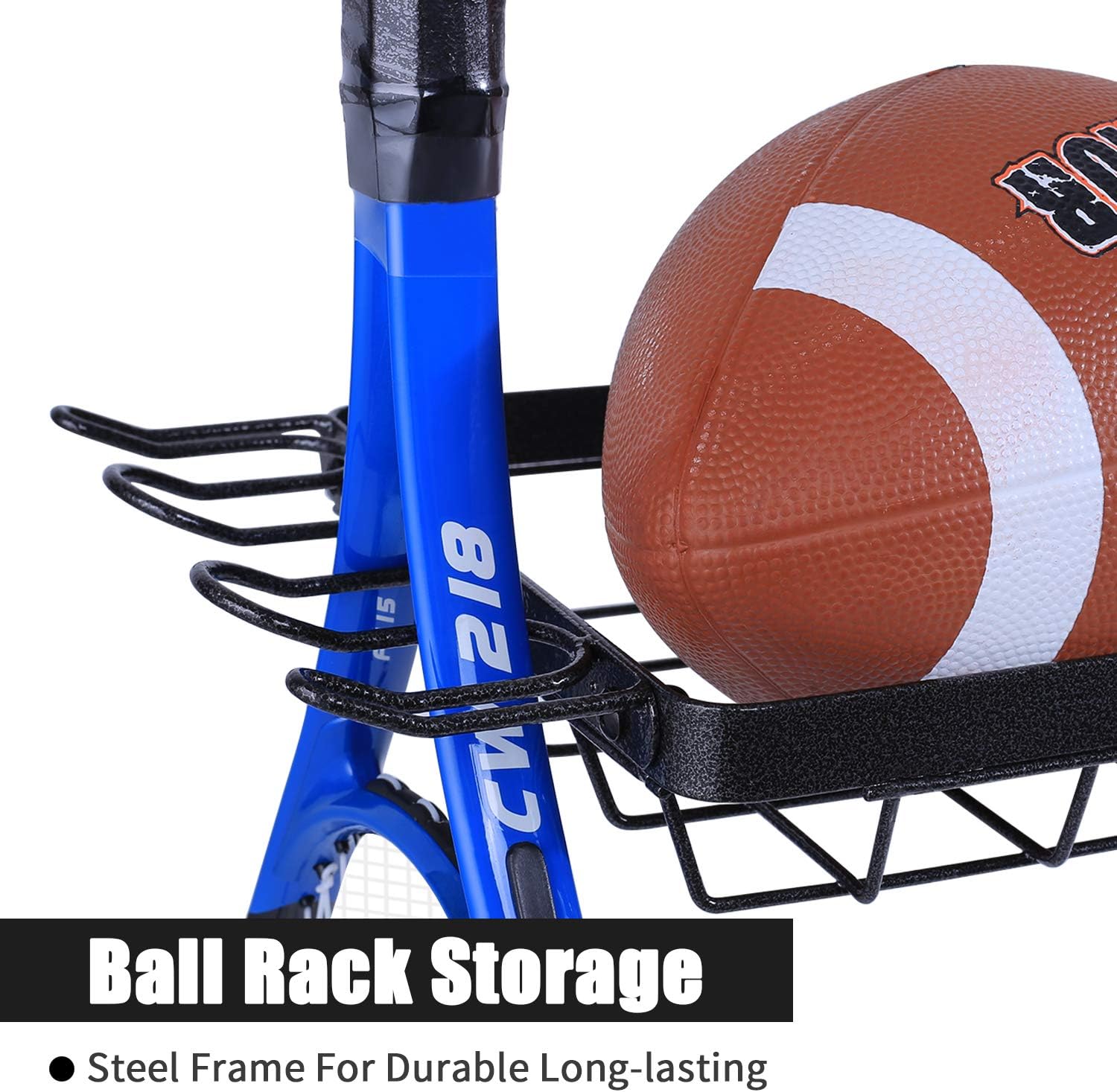 Mythinglogic Sports Equipment Storage Rack,Wall Mount Ball Rack Garage Organizer, 3 Separate Ball Storage Rack for Basketball, with Hooks: Sports & Outdoors