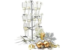 TRUSTIC Cocktail Tree Stand, Metal Drink Tower, 3 Tier - 12 Holders For Champagne, Martini, Margarita Cups (Silver)