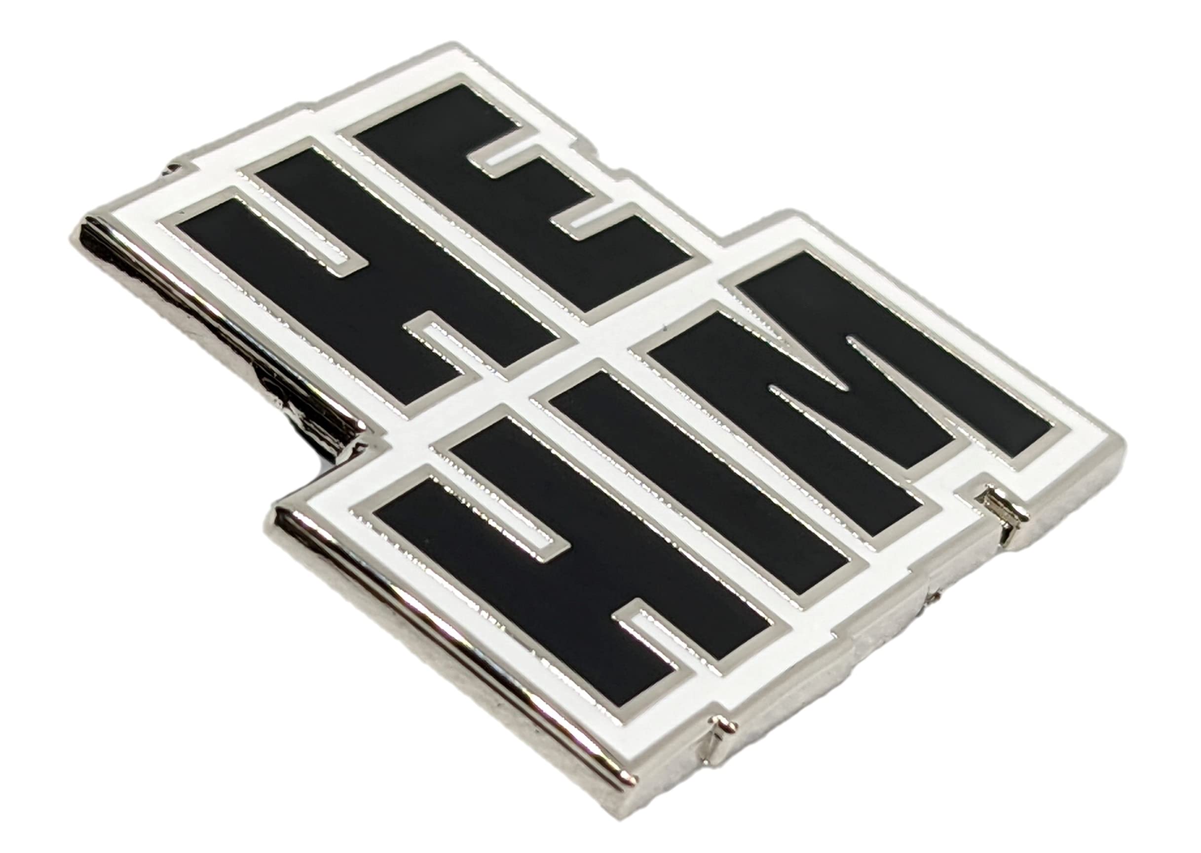 Hokum and Snark He Him Block Type Enamel Pronoun Pin Black and White, 1.25 inches