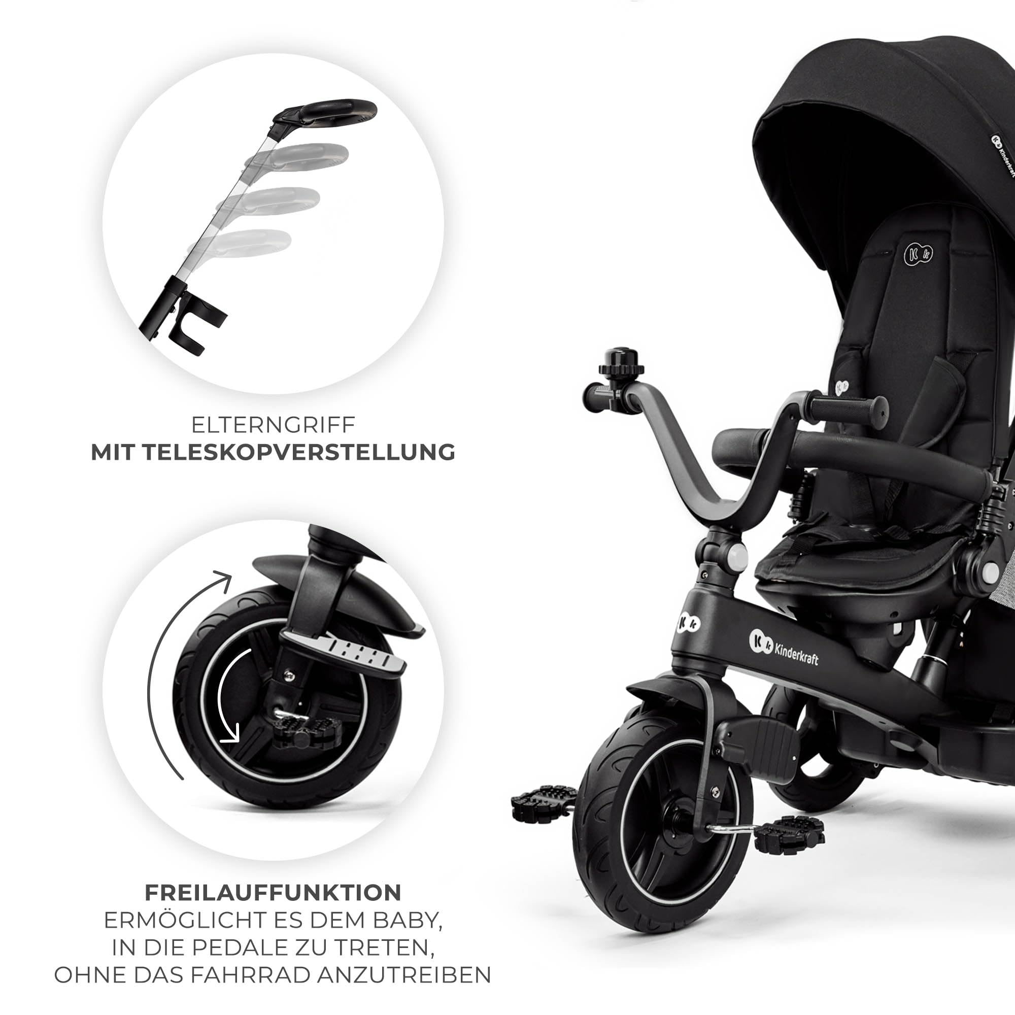 Kinderkraft EASYTWIST evolutionäres Dreirad, ausziehbar, um 360 Grad drehbarer Sitz, für Kinder im Alter von 9 Monaten bis 5 Jahren, Schwarz 8