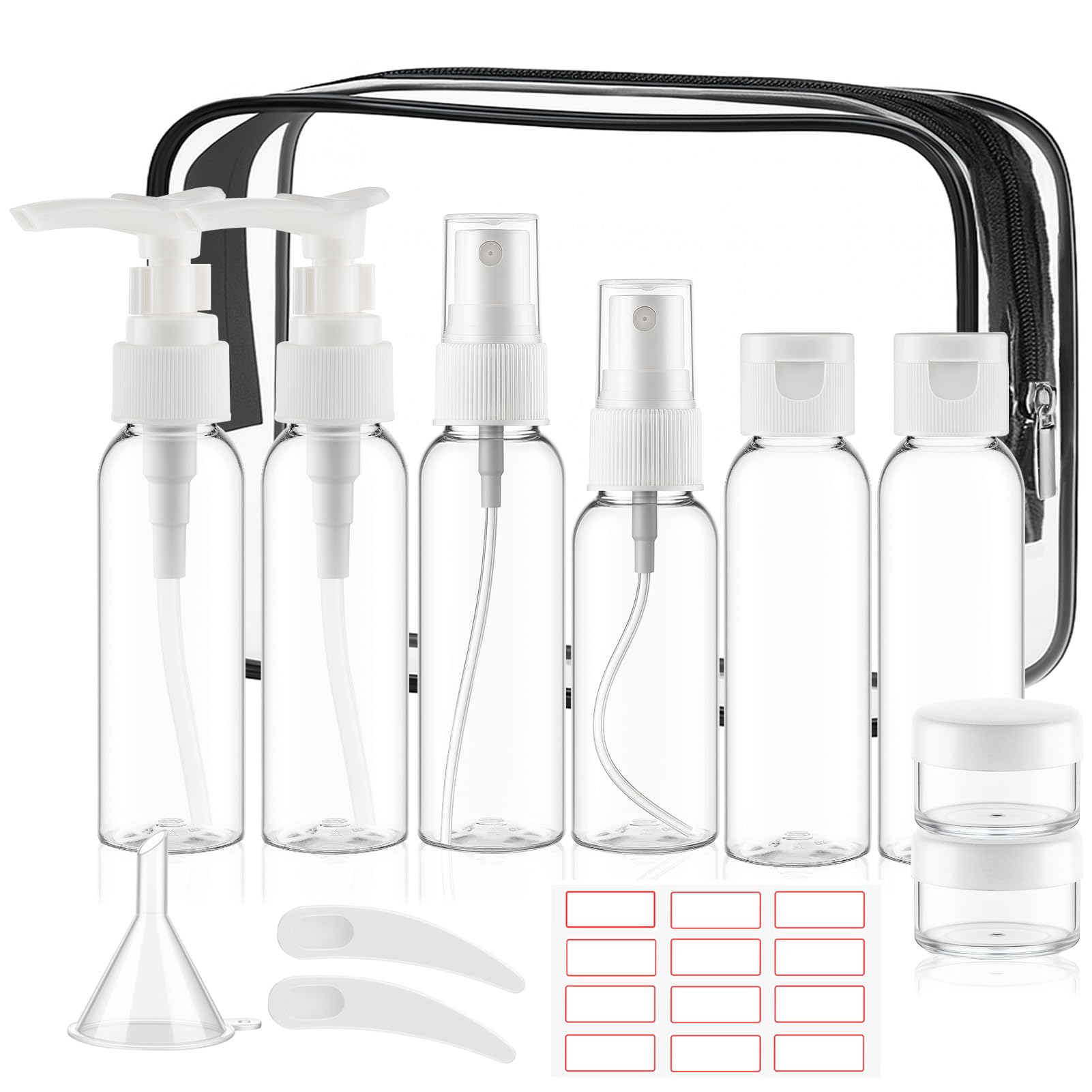 Travel Size Bottles for Toiletries 13 Pack 2oz TSA Approved Toiletry Bottles Leak Proof Travel Kit for Women Men TSA Clear Toiletry Bag Shampoo Lotion Skincare Cosmetic Container (Transparent)