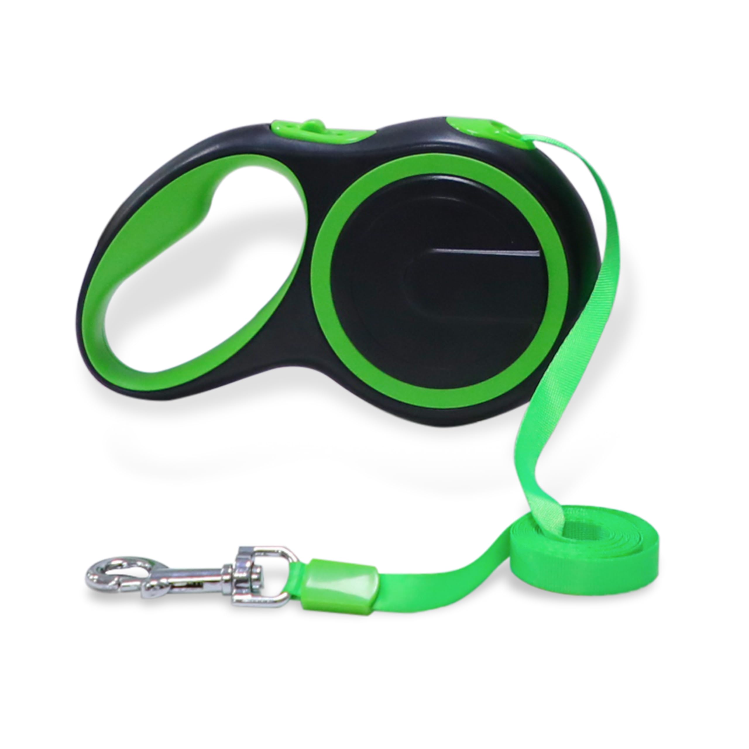 EcoNour 360° Tangle-Free Retractable Dog Leash | 5m Nylon Tape for Dogs Up to 20 Kg | Ergonomic Anti-Slip Handle | Durable Rust-Proof Swivel Hook | Easy One-Handed Break & Lock - Green
