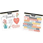 Best Friend Stickers - Scrapbook Friendship Stickers with Colorful Design, Flowers, Phrases - Decorative Stickers Set for Scrapbooking, Journal, Planner, Album, DIY Crafts - 2 Sticker Sheets