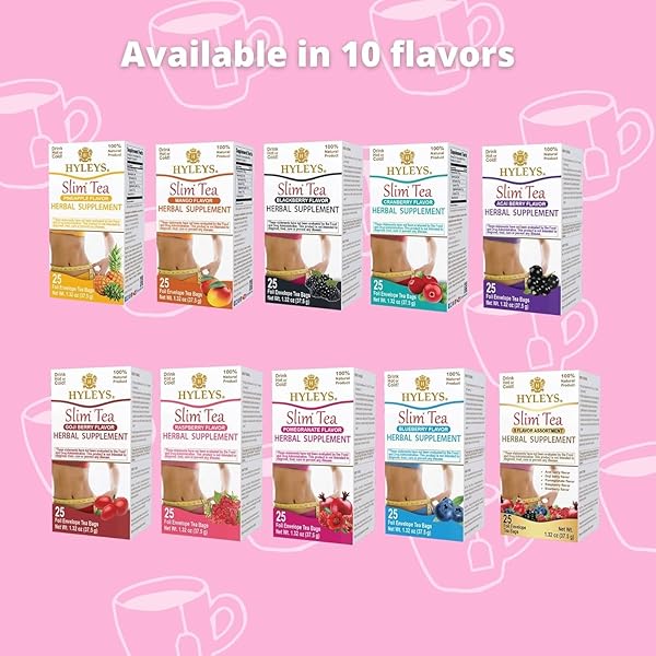 HYLEYS SLIM TEA RASPBERRY FLAVOR – WEIGHT LOSS HERBAL SUPPLEMENT CLEANSE AND DETOX – 25 TEA BAGS (1 PACK)