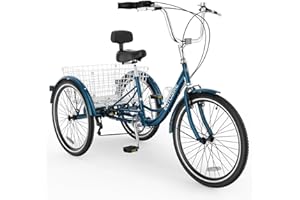 MOONCOOL Adult Tricycles 3 Wheel 7 Speed Trikes, 20/24/26 inch Adult Trikes 3 Wheeled Bike with Basket for Seniors, Women, Men