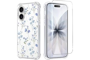 NBCDSUJ Spring Flower Floral Phone Case for iPhone 17 6.3" Tempered Glass Screen Protectors,Clear Design,Transparent Shockpro