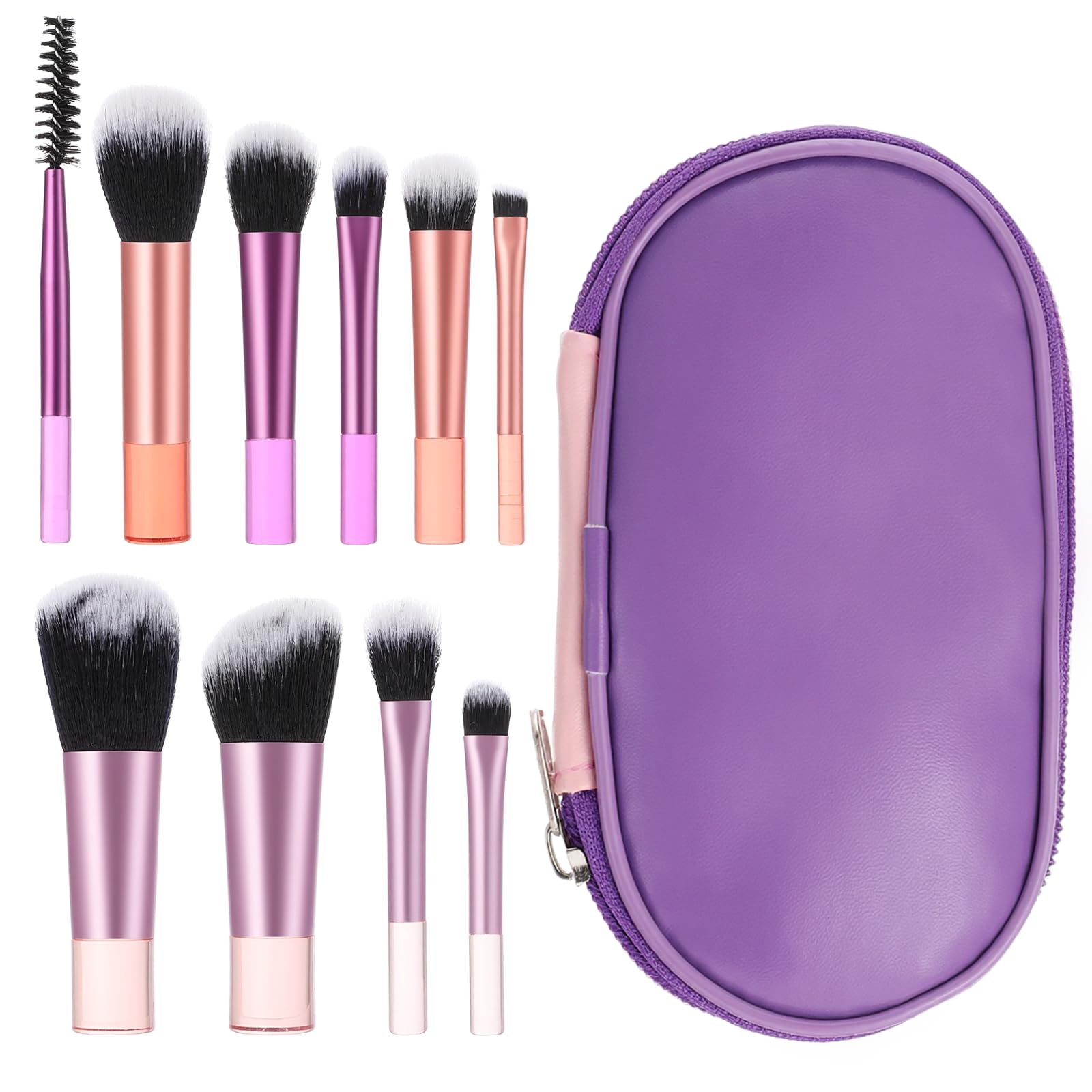 Photo 1 of 10 Pcs Mini Travel Makeup Brushes Set with Pouch, Short Handle Makeup Brushes for Women Girls Portable Full Complete Function Cosmetic Kit Brush Blush Powder Eye Shadow