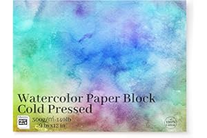 Watercolor Paper Block 9x12 Inch-100% Cotton Watercolor Pad, 25 Sheets, 300gsm/140lb Cold Press, Acid-Free, Professional Arti
