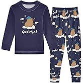 KUEJOP Cartoon Sleeping Capybara Cute Pajama Sets Long Sleeve Top and Pants, Snug Fit Sleepwear for Night Wears