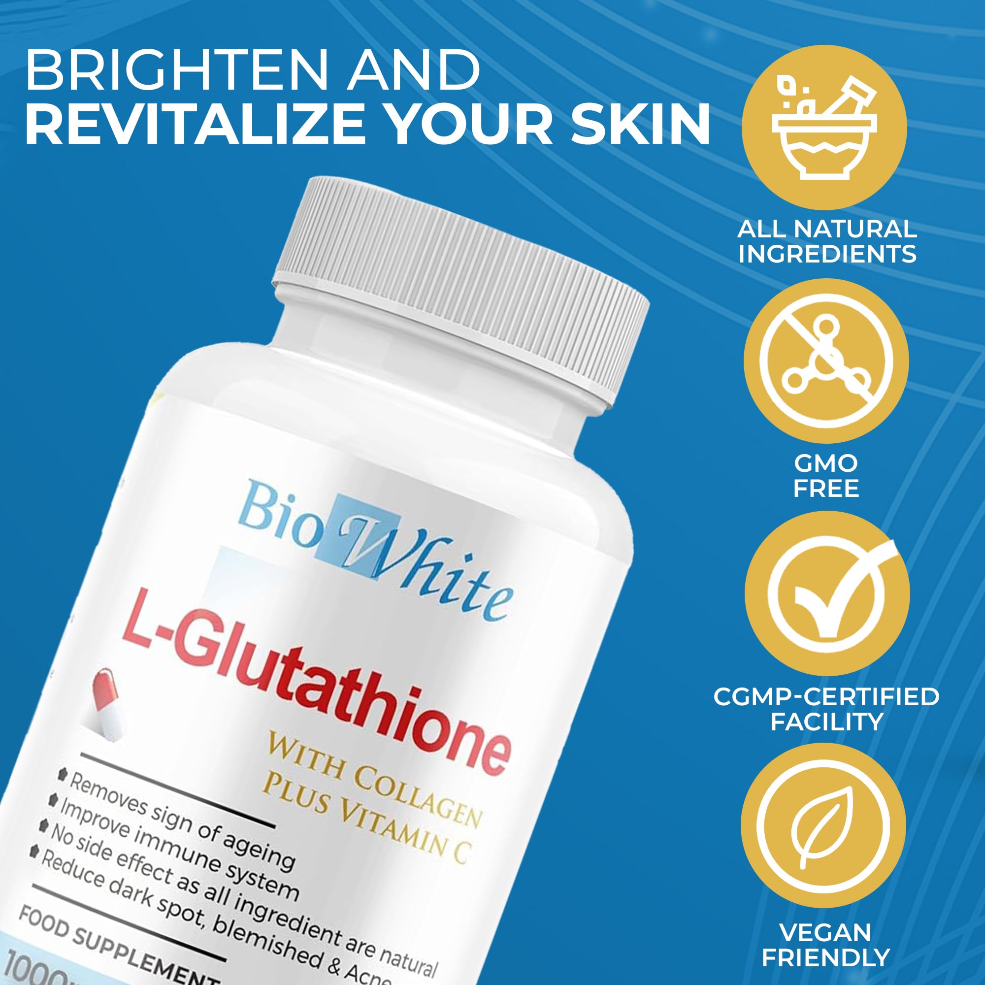 pure white glutathione 1000mg Mua Bio White Glutathione Supplement - Natural Skin Whitening Anti-Aging  Benefits and Improves Immunity, L-Glutathione Pills for Men & Women - Pure  Antioxidant, 60 Capsules (1000mg) trên Amazon Anh chính hãng 2026