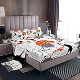 Feelyou 4 Piece Kids Teens Toddler Basketball Sheet Set Soft Microfiber Gray Orange White Printed Sports Basketball Slam Dunk Fun Kids Bed Sheets Full Size