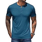 COOFANDY Men's Henley Shirts Short Sleeve Casual Basic Henley Tee Summer Button Lightweight Stretch T Shirts