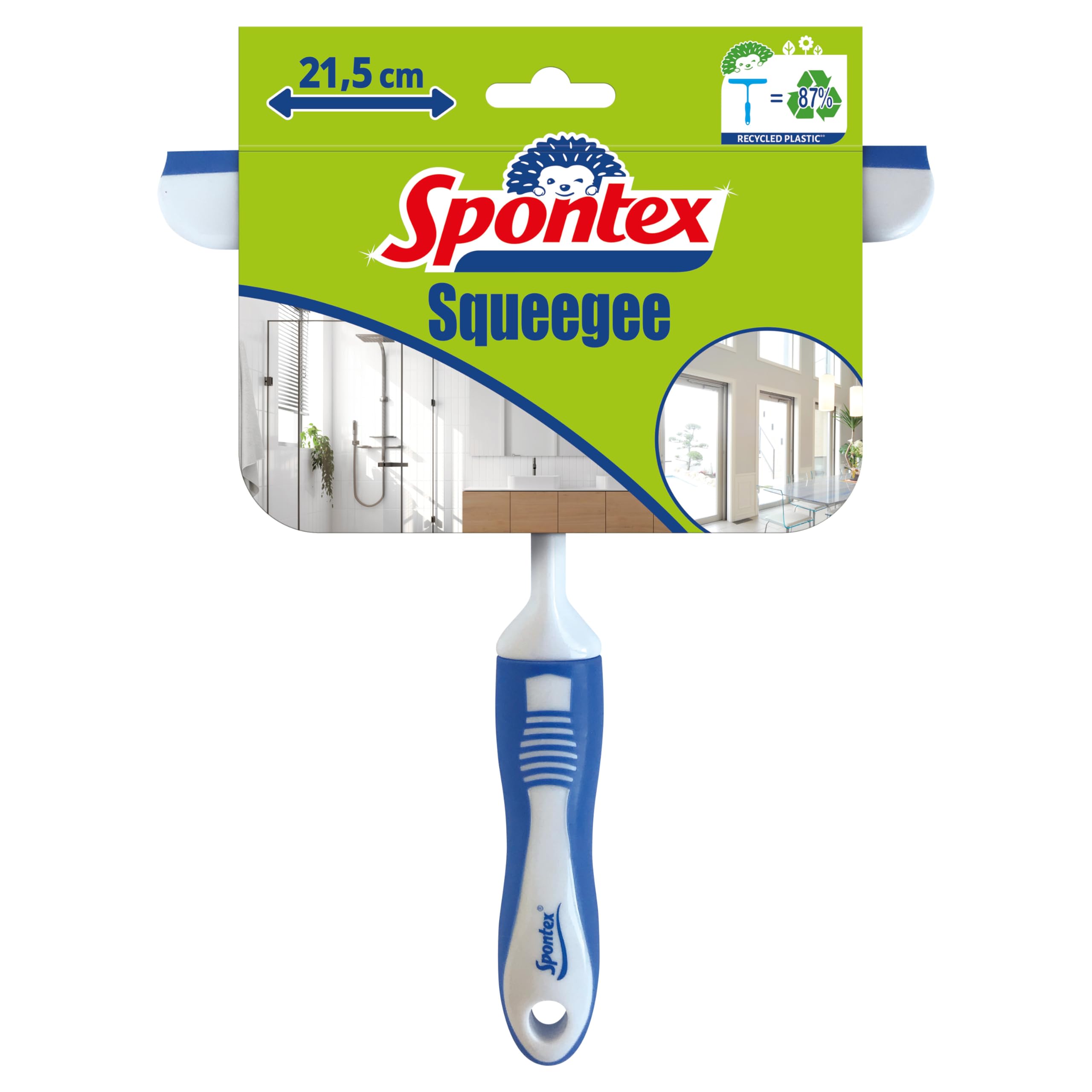 Spontex Squeegee | Multi-Purpose Shower & Window Squeegee for Glass, Tiles & More | Resistant 21.5cm Rubber Blade | Lightweight Small Squeegee | Hook Hole for Hanging