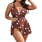 SCOMCHIC Women's Plus Size Swimsuit One Piece Bathing Suit Tummy Control Swim Dress Slimming Ruffle V Neck Swimwear