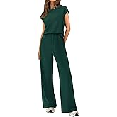 BTFBM Women Two Piece Outfits Summer Short Sleeve Knit Tops Wide Leg Pants Lounge Matching Sets Sweatsuit Airport
