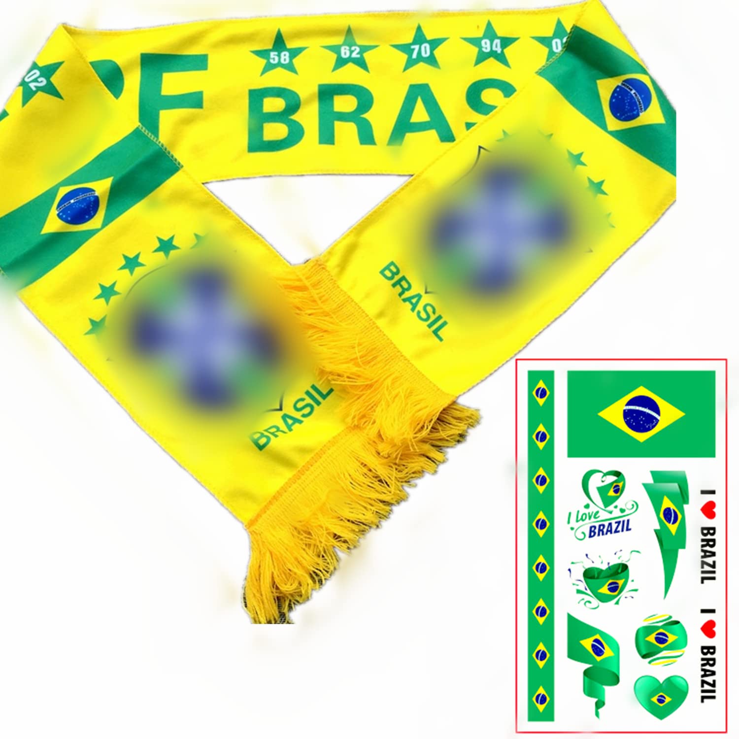 iNszkoos Brazil Football Fans Scarf Brazil National Team Soccer Cheer Fans Scarf Football Team Supporter Scarf with Tattoo Stickers National Football HD Knit Scarf for World Cup Sporting Events
