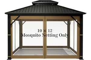 Gazebo Universal Replacement Mosquito Netting – Hugline 10' x 12' Outdoor Mesh Netting Screen 4-Panel Sidewall Curtain with Zipper (Khaki)