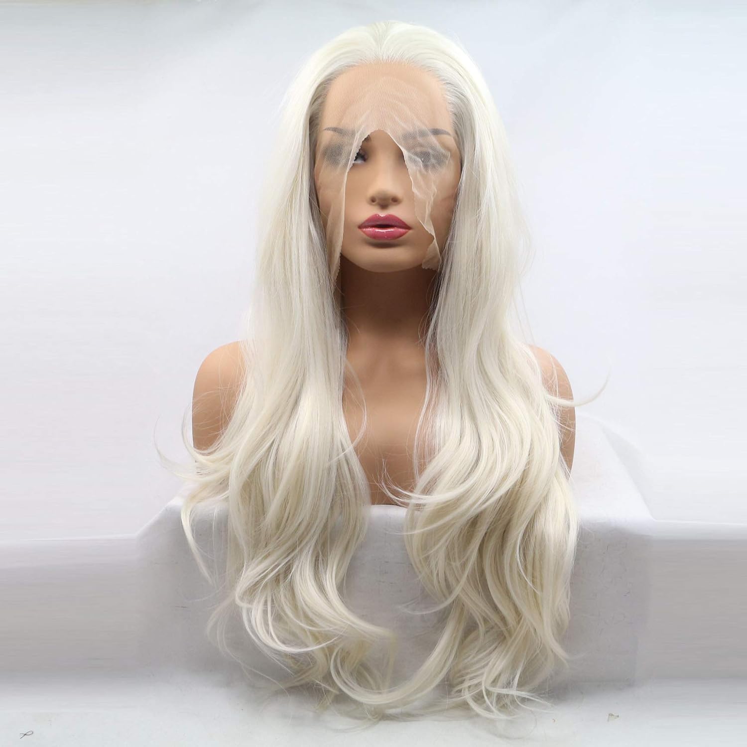 Xiweiya Mixed Blonde Lace Wig Mermaid Long Silky Body Wavy Hair Blonde Synthetic Lace Front Wigs Free Part Glueless Wig Heat Resistant Fiber for Women Party Makeup 24 Inch - Image 3