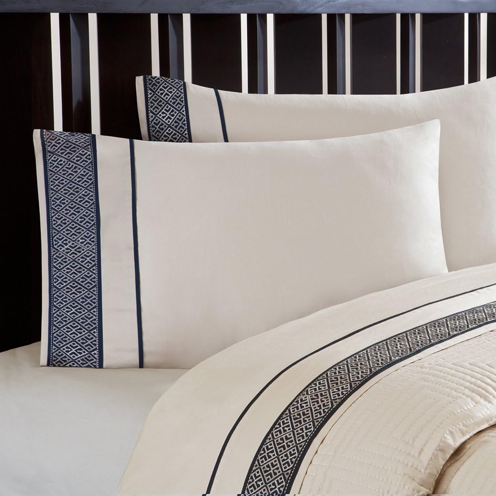 Artology Sashiko 300 Thread Count Sheet Set, Queen, Natural