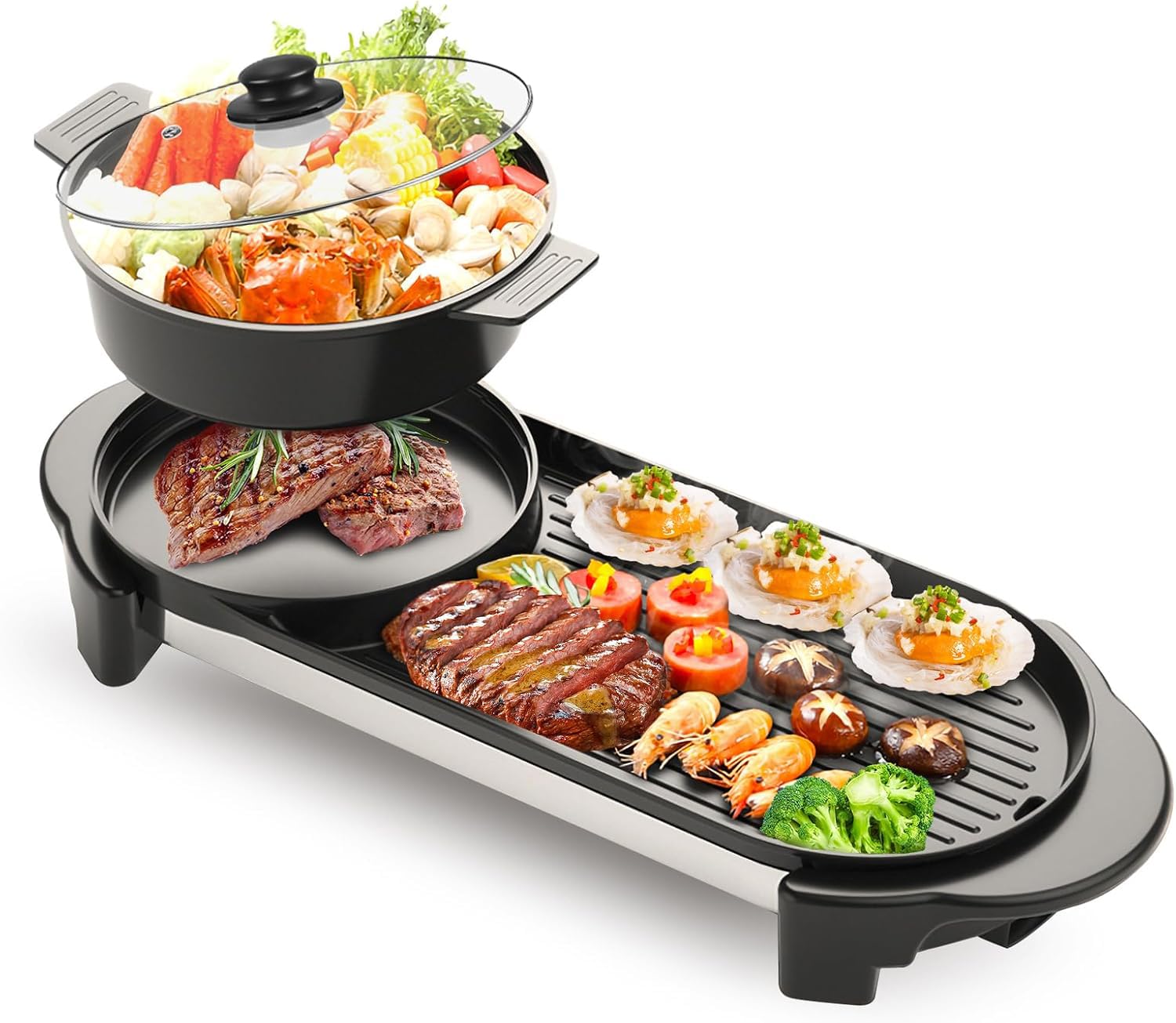 Photo 1 of BOEASTER 2 in 1 Electric Smokeless Hot Pot with Grill, 2200W Removable Hotpot Pot, Korean BBQ and Shabu Indoor Combo,Non-Stick Skillet Pan, Dual Adjustable Temperature, 1-6 People