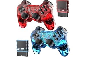 Degulan Wireless Controller Compatible with PS-2 Console, Remote Gamepad for Play 2 (ClearRed and ClearBlue)