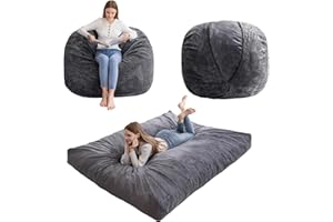 HIGOGOGO Giant Bean Bag Chair Bed for Adults,Convertible Beanbag Folds from Lazy Chair to Floor Mattress Bed,Large Floor Sofa Couch for Adult,Couples,Family,High-Density Foam Filling, Machine Washable