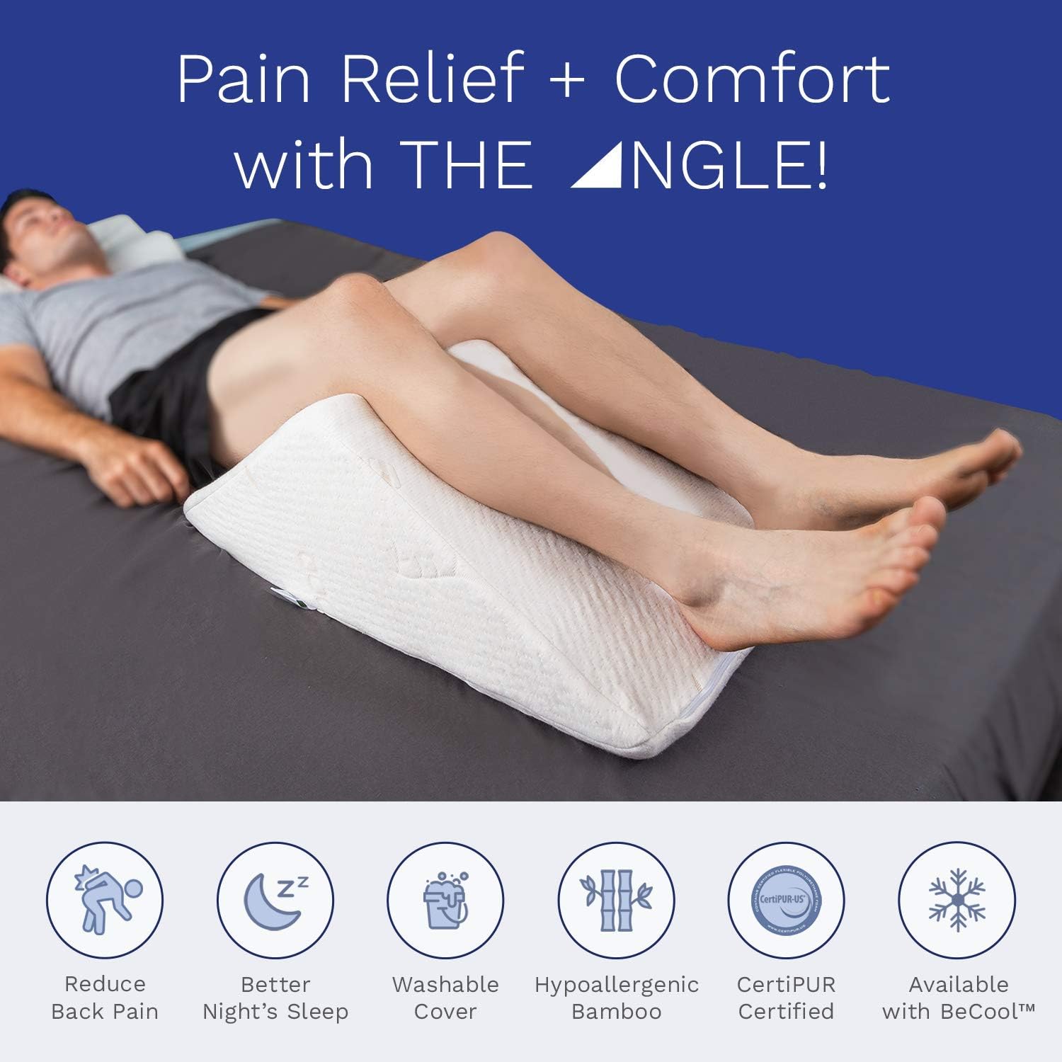 The Angle by Back Support Systems | Eco Friendly, Medical Quality Memory Foam Bed Wedge Leg Pillow for Back Pain | Guaranteed to Help Reduce Back Pain Immediately (Bamboo, Extra Wide): Home & Kitchen