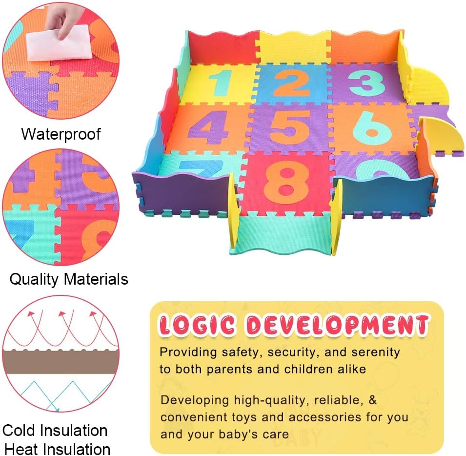 Swonuk Baby Play Mat with Fence 0.39 inch Thick Interlocking Foam Floor Tiles Kids Puzzle Mat Baby Crawling Mat (Numbers): Toys & Games