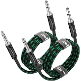 Augioth 1/4 TRS Cable 10ft 2Pack, Balance 6.35mm TRS Plug, Stereo Quarter inch TRS Male Cable for Power Speaker, Mixer, Ampli