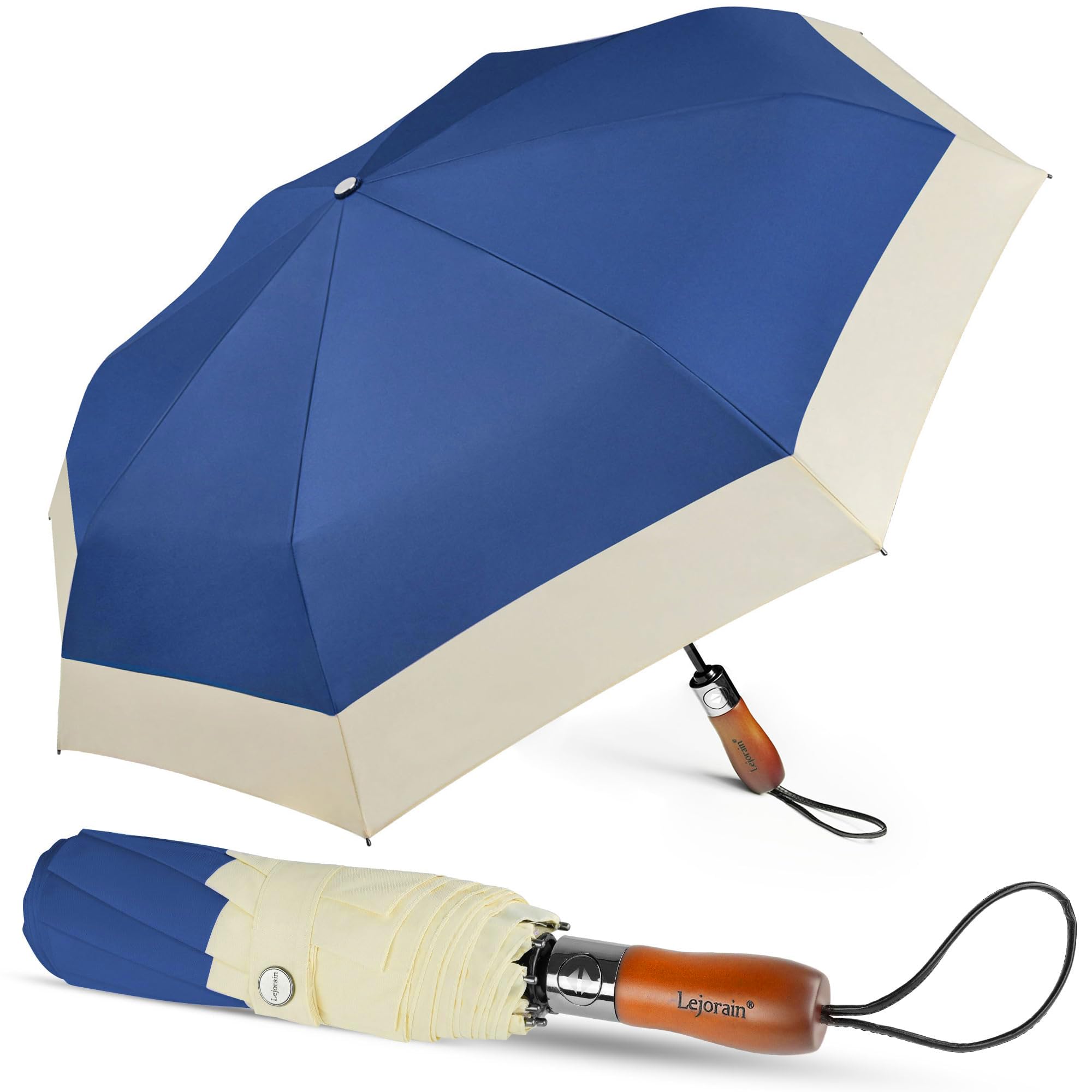 Photo 1 of **RUST**Lejorain Compact Golf Umbrella Large - 54inch Travel Big Portable Automatic Folding Umbrella Windproof for Men Heavy Duty 210T Dupont Teflon Coated Umbrella for Rain