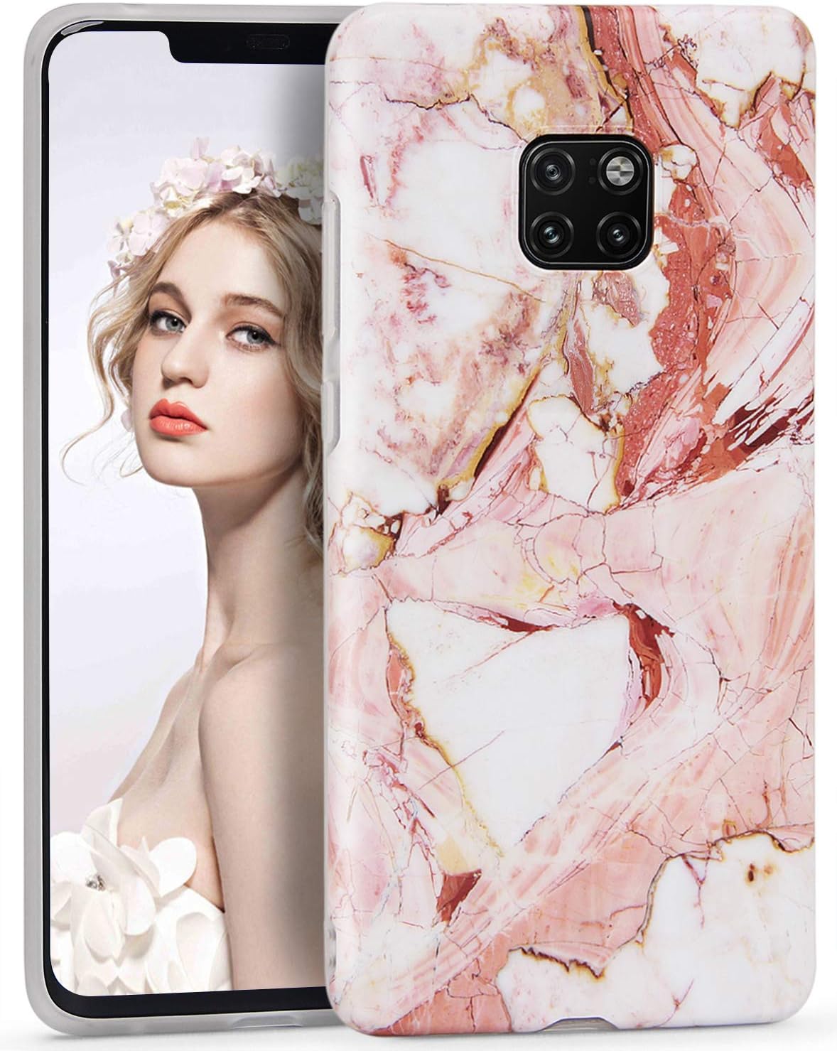 CIUTEK Marble Case for Huawei Mate 20 Pro, Mate 20 Pro Case Matte Finish Slim Anti-Scratch Shockproof Cover Flexible Clear Transparent TPU Bumper Soft Case for Huawei Mate 20 Pro (Pink #2)