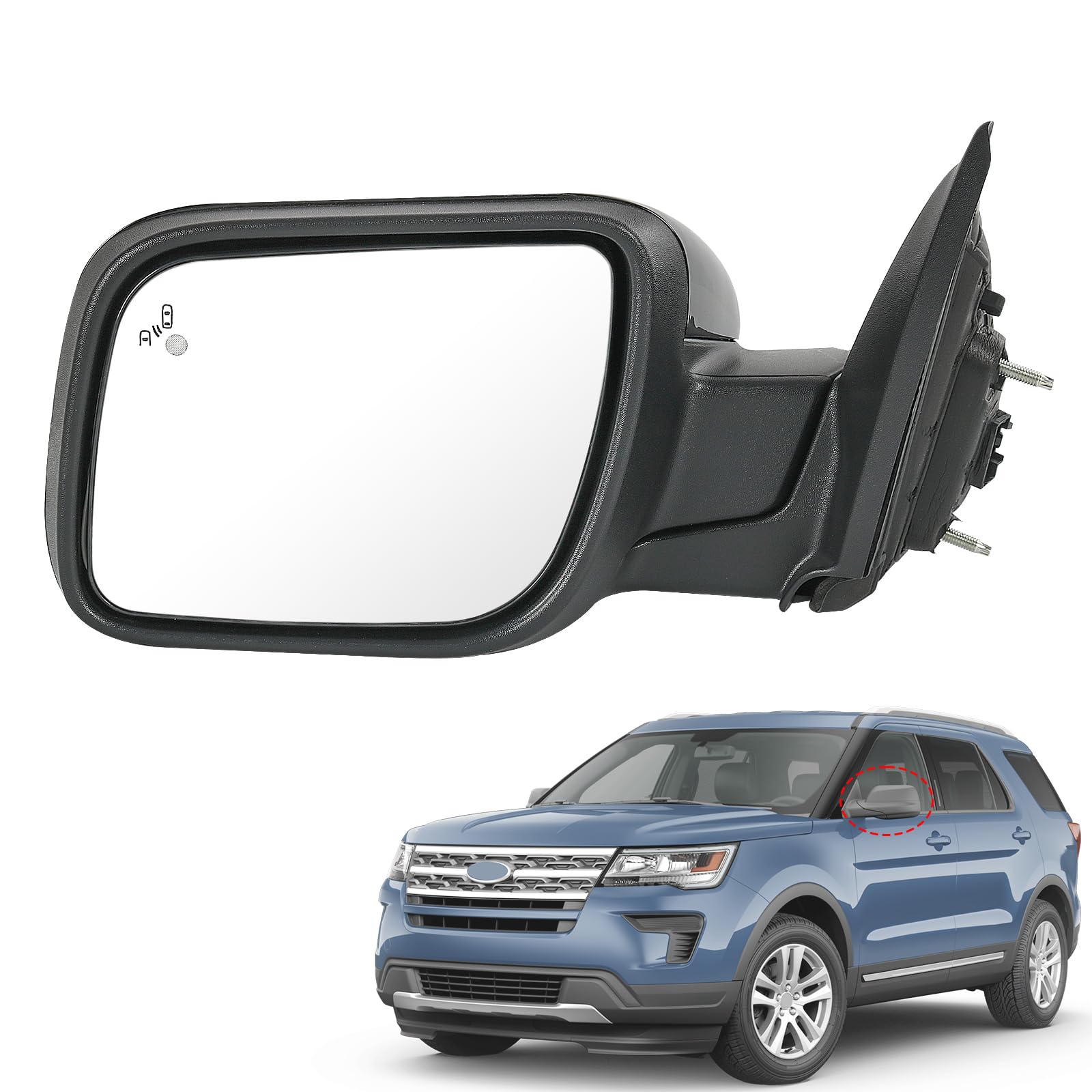 Photo 1 of RUIANOMG Door Mirror Left Driver Side Replacement For Ford Explorer 2011-2019, Replace FO1320617 GB5Z1-7683-TCPTM Black 9Pins