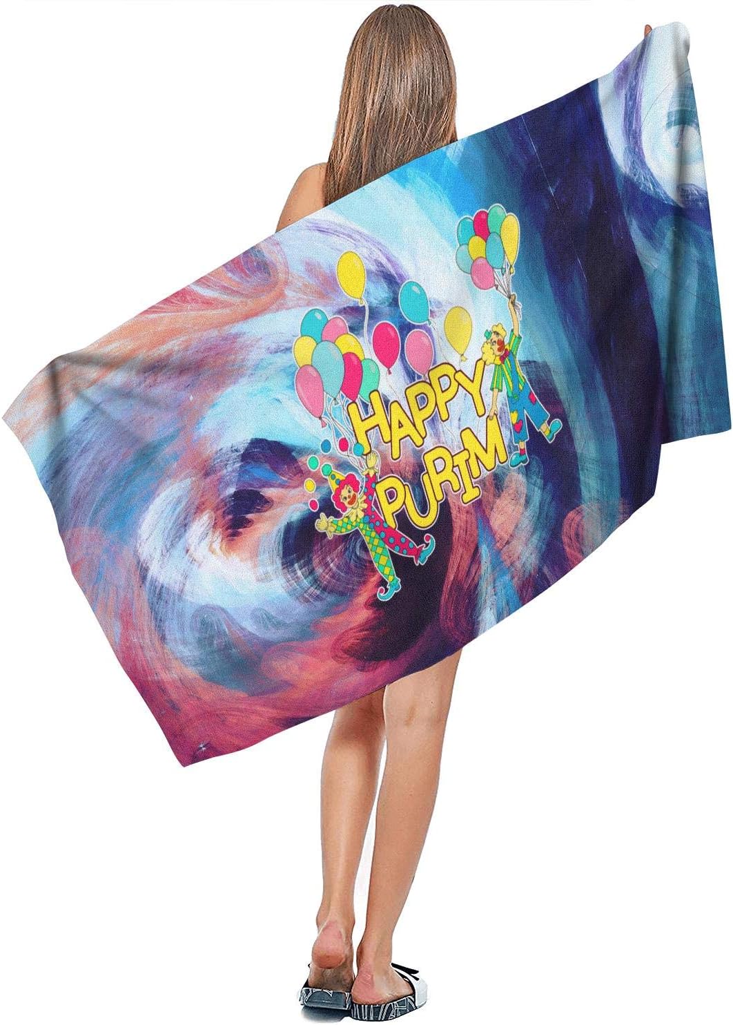 Happy Purim Clown Balloon Carnival Beach Towels for Children and Adults Swimming