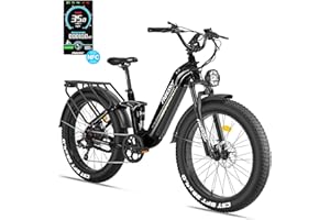 FREESKY Electric Bike for Adults 1600W Power Motor 48V 25AH Ebike, Step-Thru Ebike up to 35MPH & 105Miles Max Range, 26'' Fat Tire Full Suspension Electric Bicycle for Man/Women with Samsung Battery