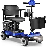 Foldable 4-Wheel Mobility Scooter for Adults &ndash; Portable Motorized Scooter with 330 lbs Capacity, Detachable Battery, Dual Baskets, Cup &amp; Phone Holder, Blue