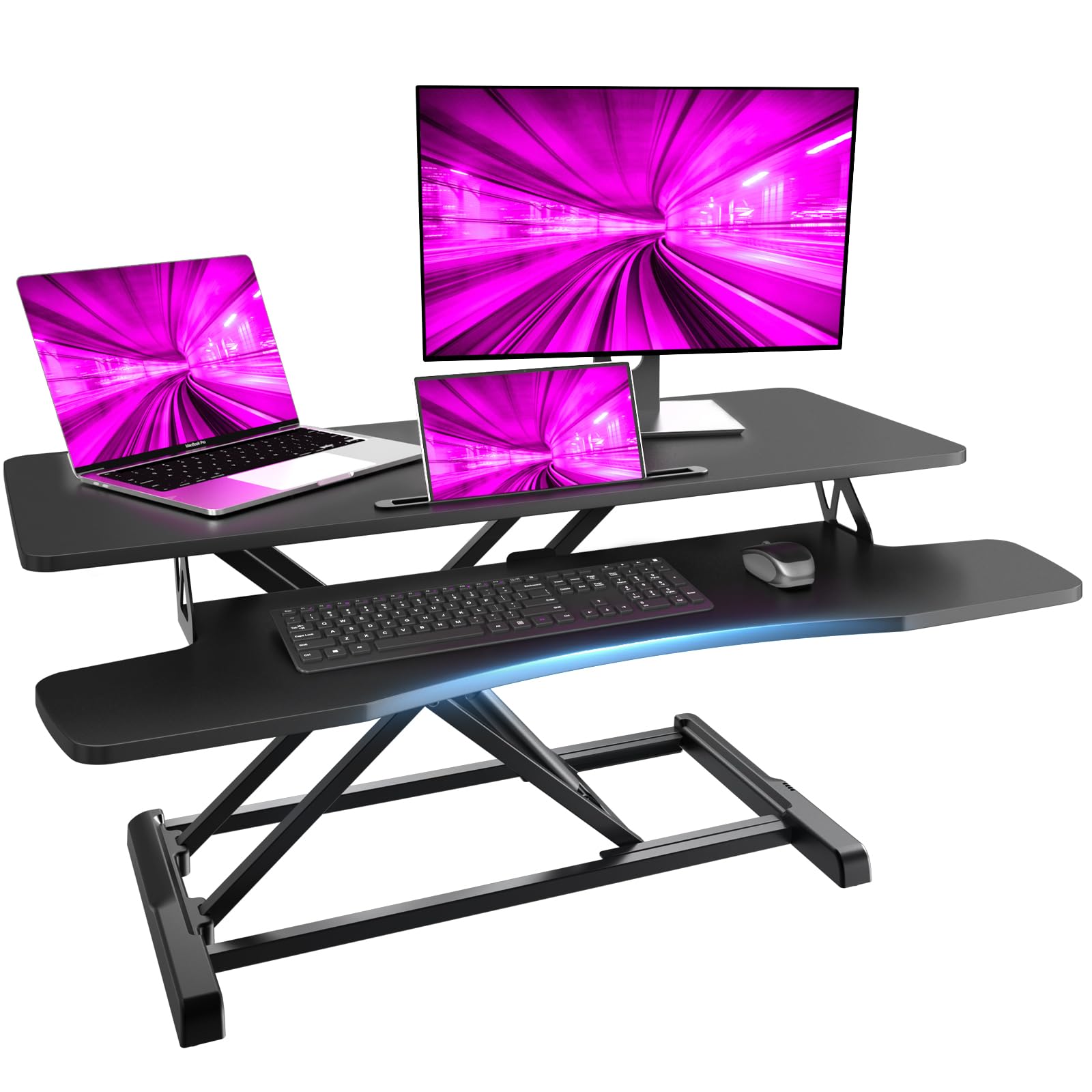 PUTORSEN 36 inch Standing Desk Converter, Height Adjustable Ergonomic Adjustable Sit Stand Desk Converter with 35.9 inch Keyboard Tray and Tablet Slot, Black